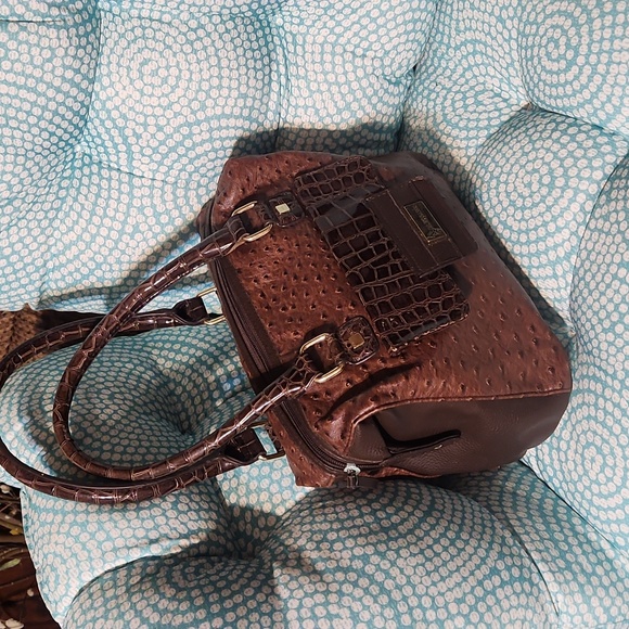 Brown Crocodile US Polo Embossed Leather Handbag - Picture 6 of 12